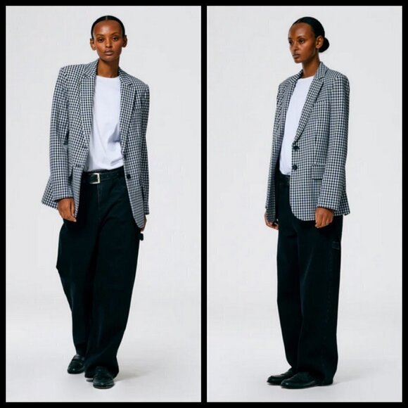 💕TIBI💕 Cut Ups Gingham Suiting Mens Blazer with Back Zip Black & White Print 4 - Picture 11 of 16